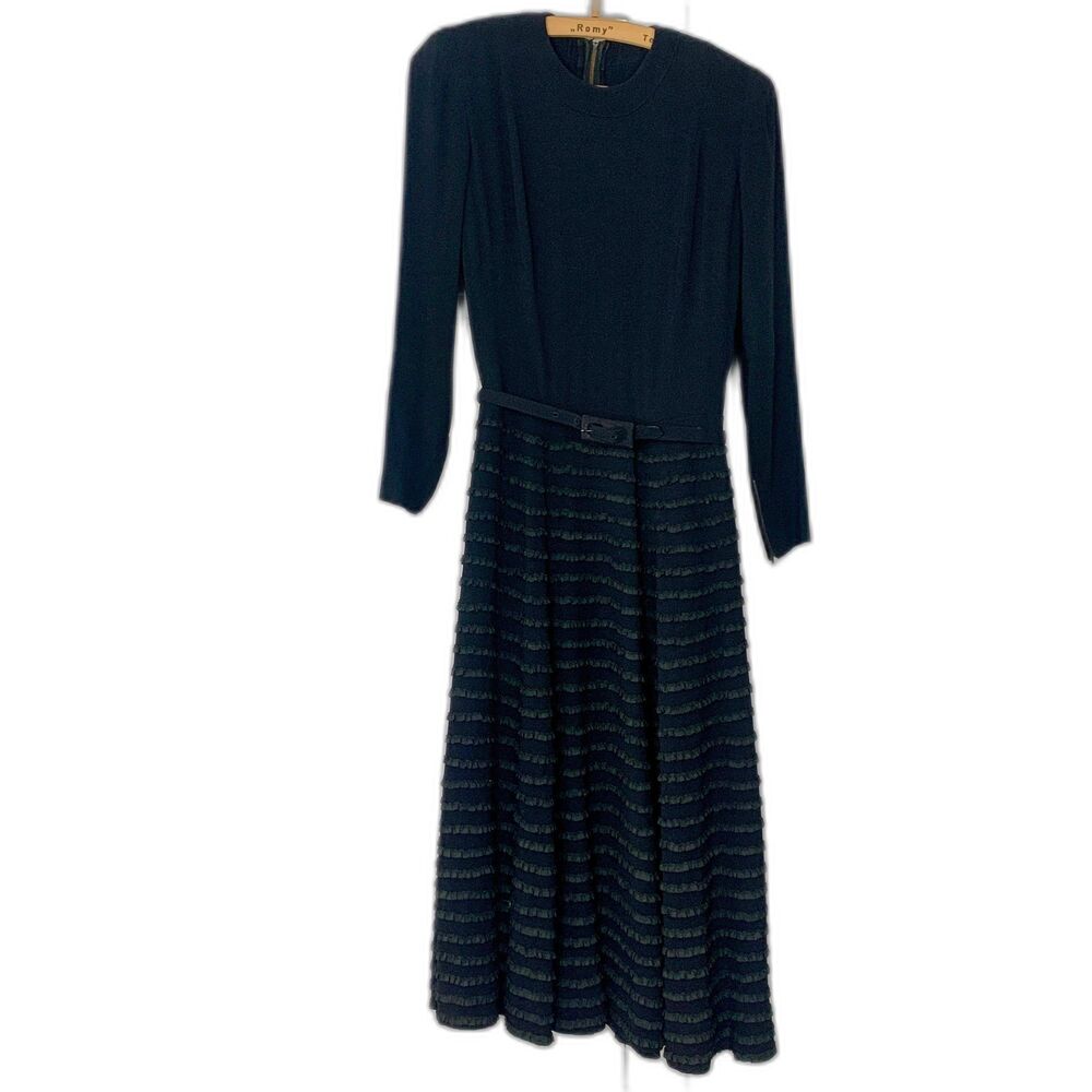 Vintage 40s black dress with micro ruffle details, 40s cocktail dress, Size S